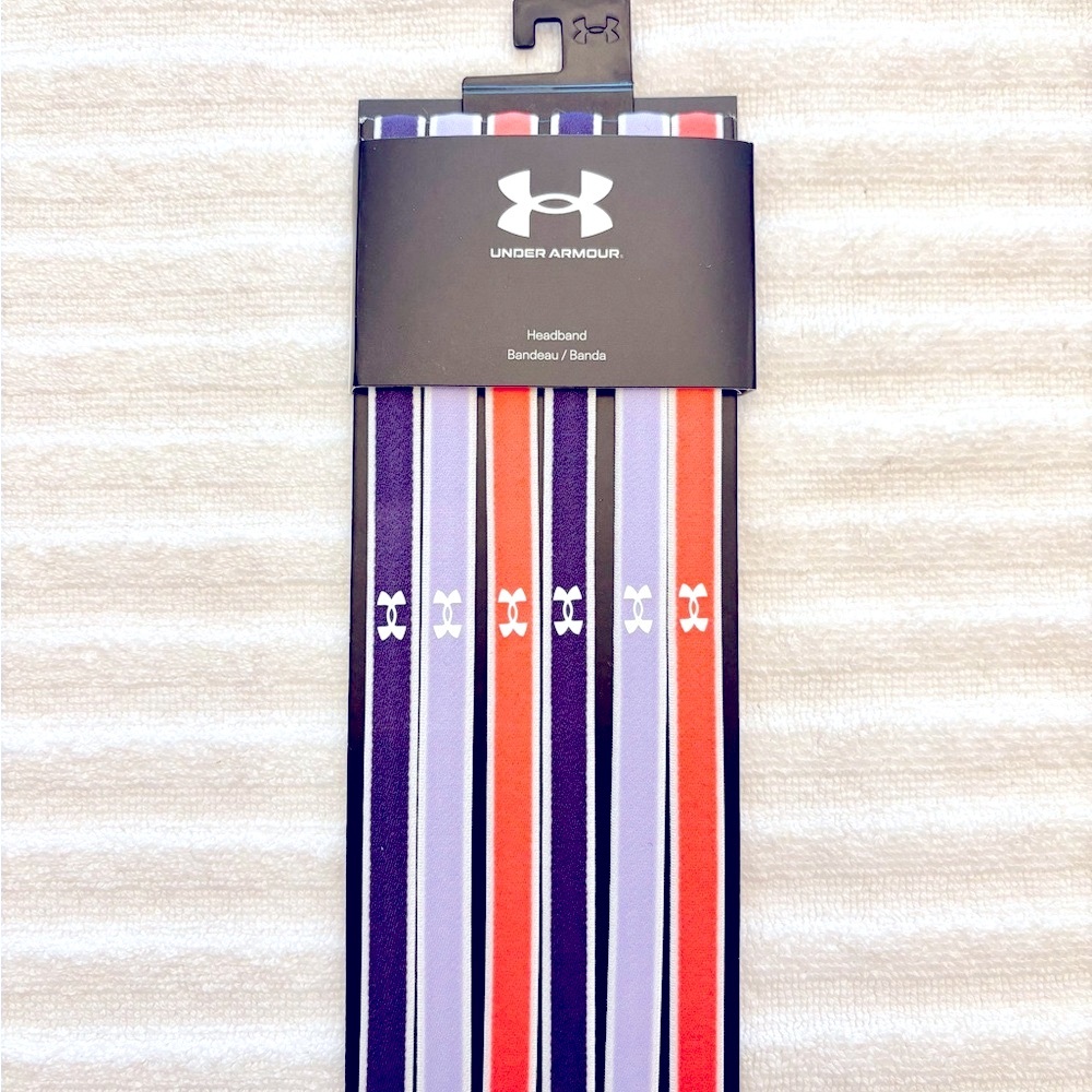 🆕 NEW 6 Slim Under Armour Headbands, Dark & Light Purple, Fluorescent Pink